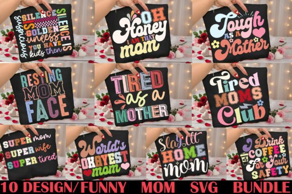 Funny Mom Svg Png Bundle for T-Shirt Designs